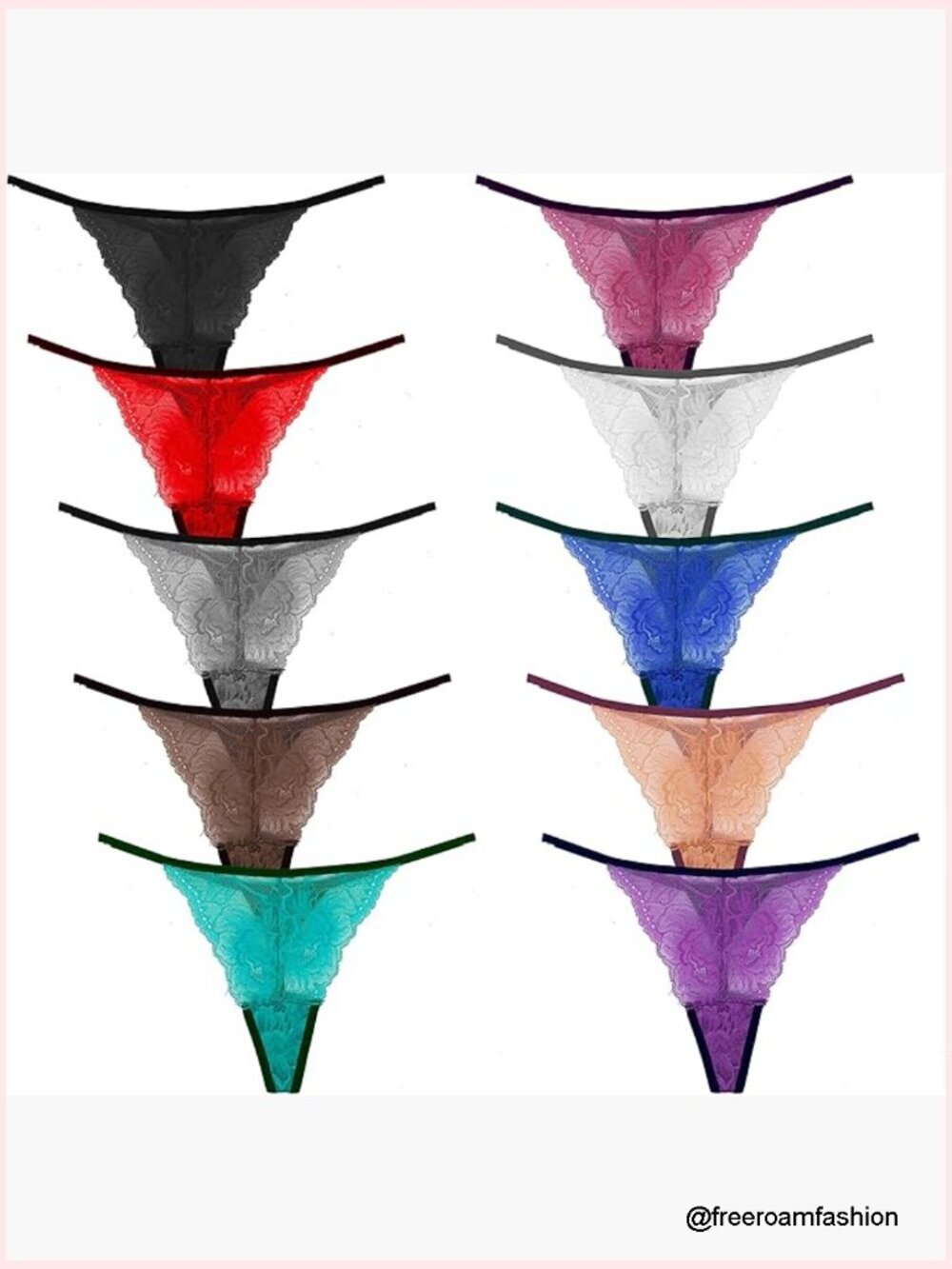 10-Pack Low Rise Lace Thongs, T-Back, Breathable Nylon Spandex